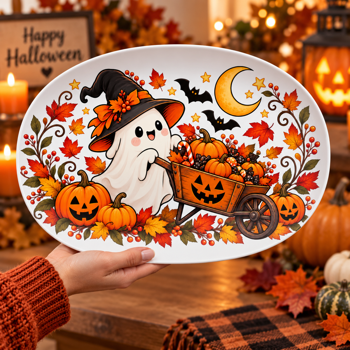 Ghost & Pumpkin Cart Halloween Platter