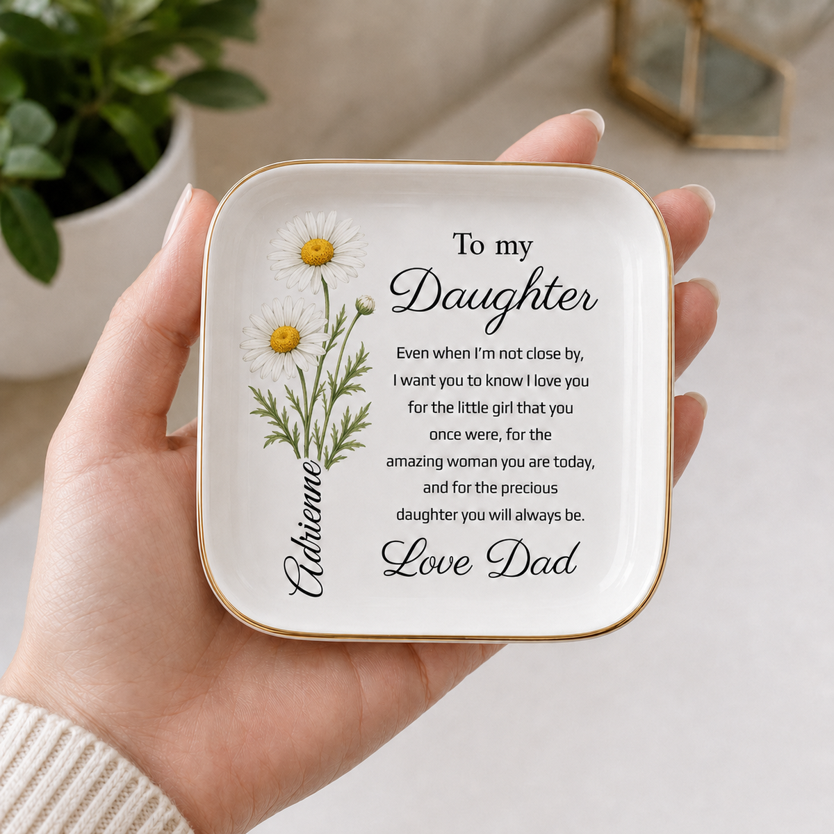 Personalized Birth Flower Jewelry Dish, Gift from Dad