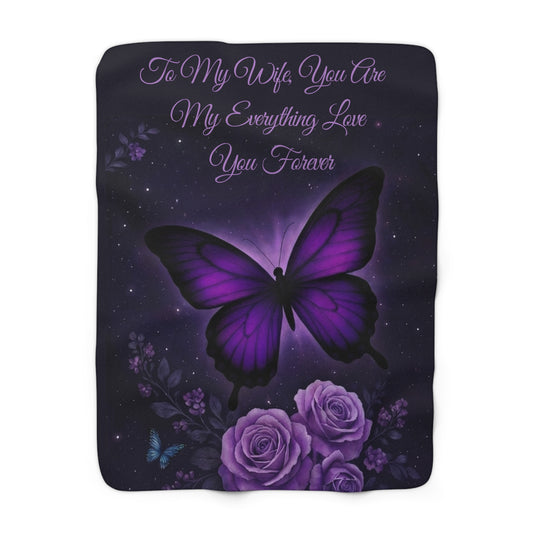 To My Wife Purple Butterfly Sherpa Blanket Gift