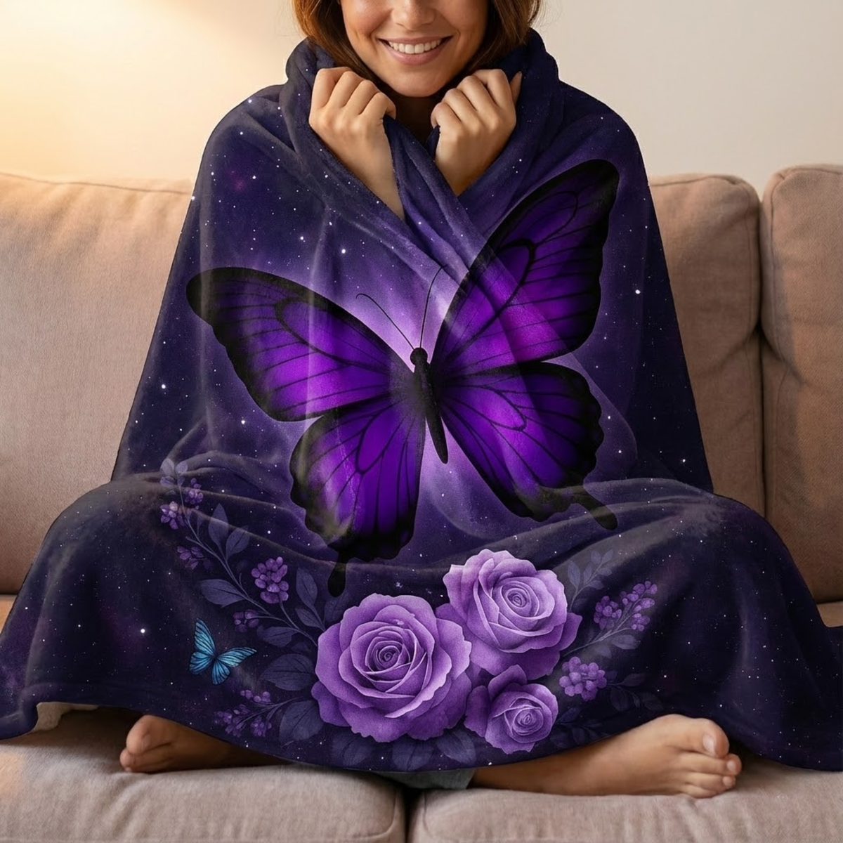 To My Wife Purple Butterfly Sherpa Blanket Gift