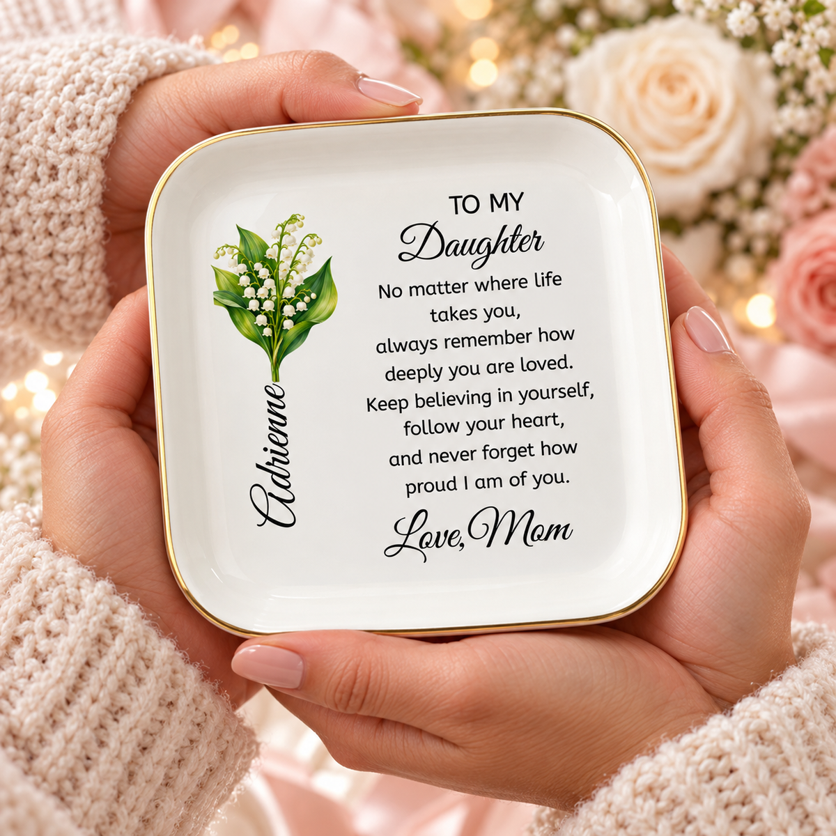 🌿 Daughter’s Birth Flower Keepsake Jewelry Dish