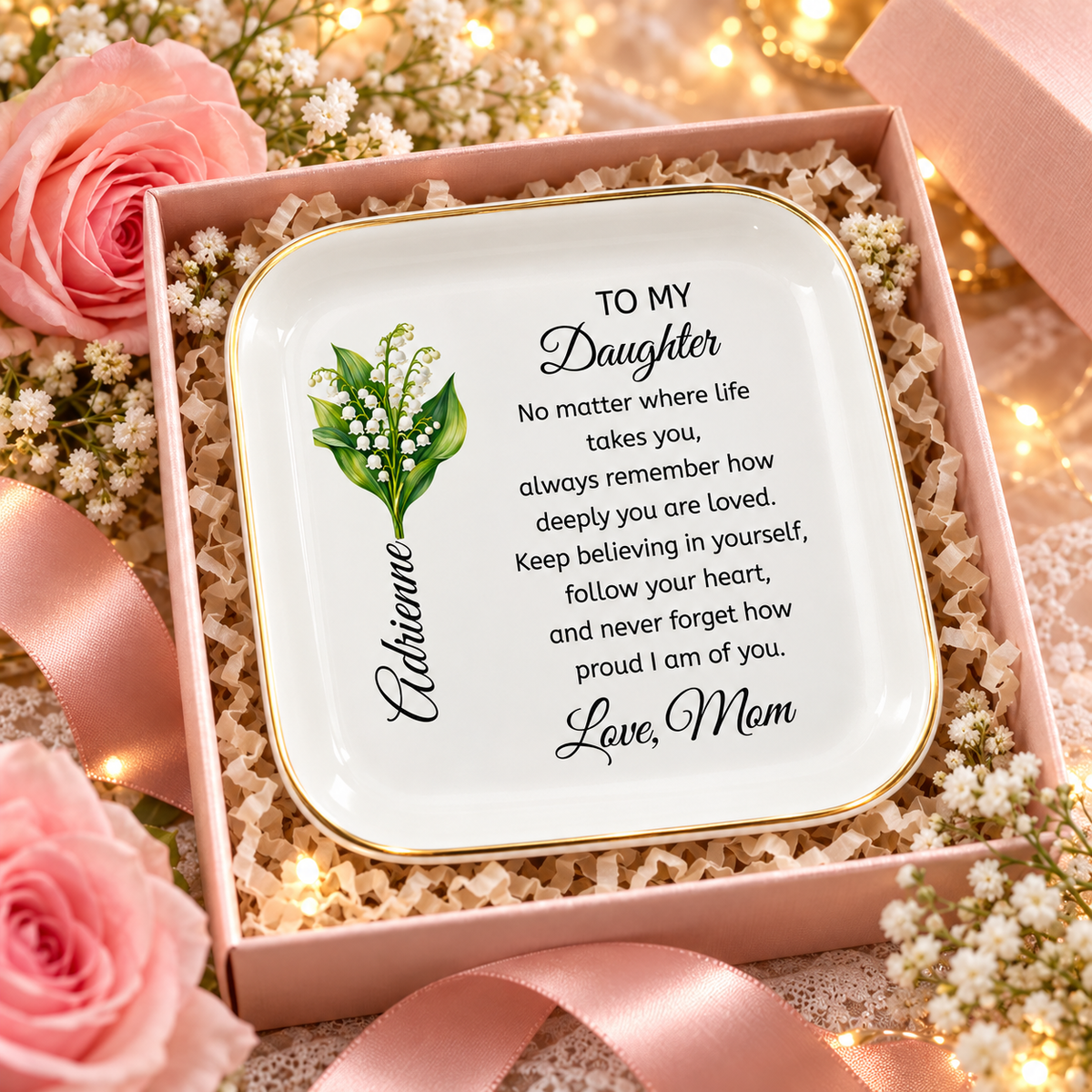🌿 Daughter’s Birth Flower Keepsake Jewelry Dish