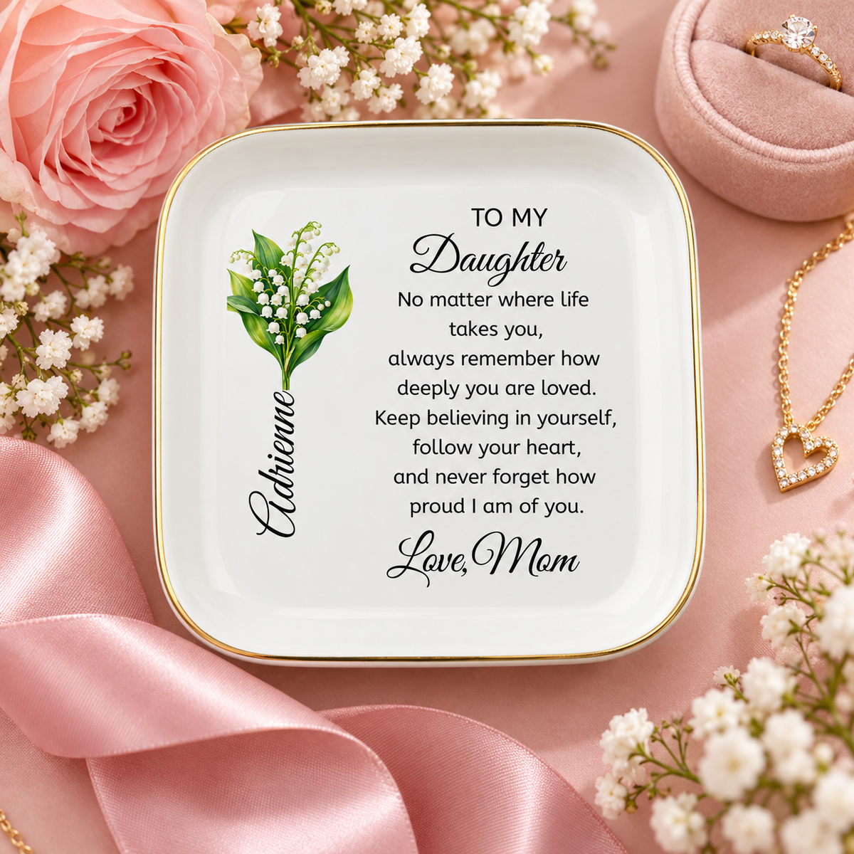 🌿 Daughter’s Birth Flower Keepsake Jewelry Dish