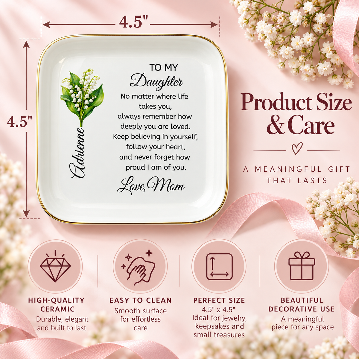 🌿 Daughter’s Birth Flower Keepsake Jewelry Dish