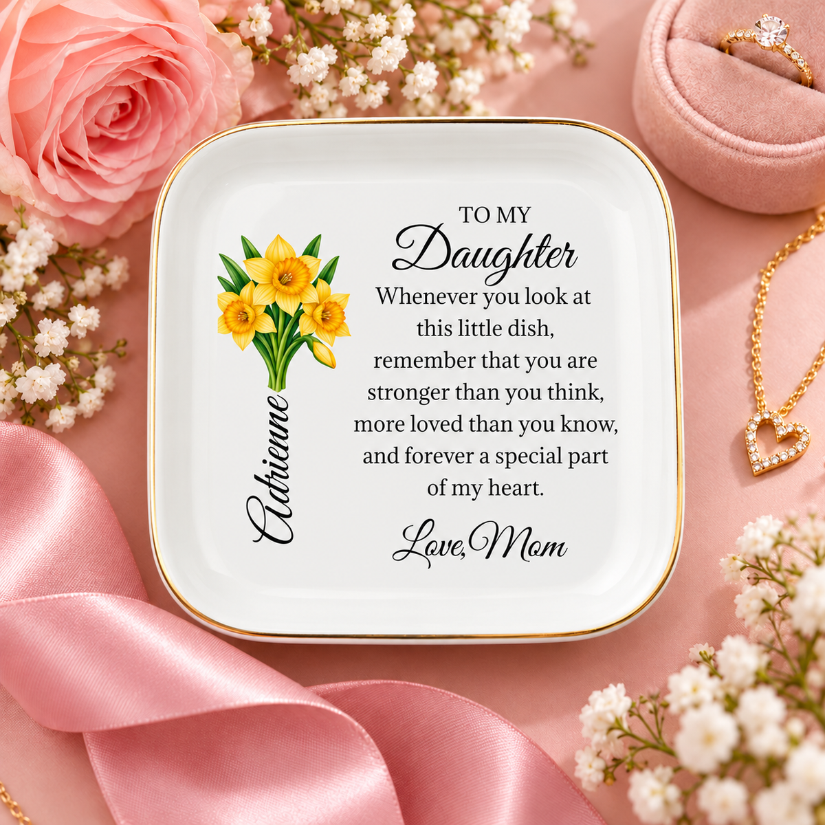 💕 Daughter’s Special Birth Flower Jewelry Tray