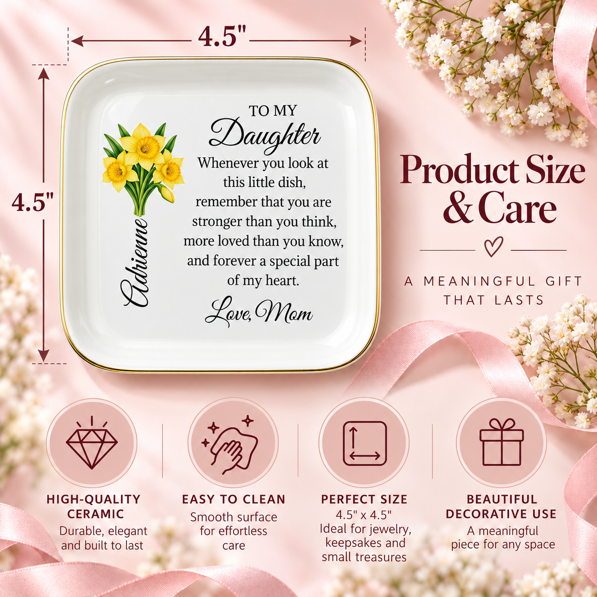 💕 Daughter’s Special Birth Flower Jewelry Tray