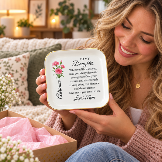 🌸 To My Daughter Personalized Birth Flower Jewelry Dish