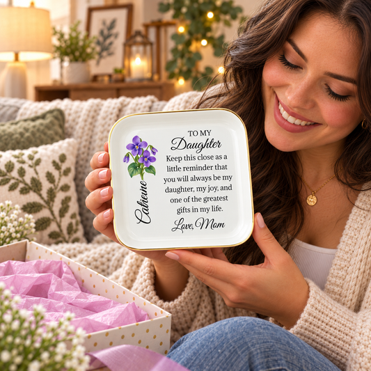 🌸 To My Daughter Personalized Birth Flower Jewelry Dish 💜