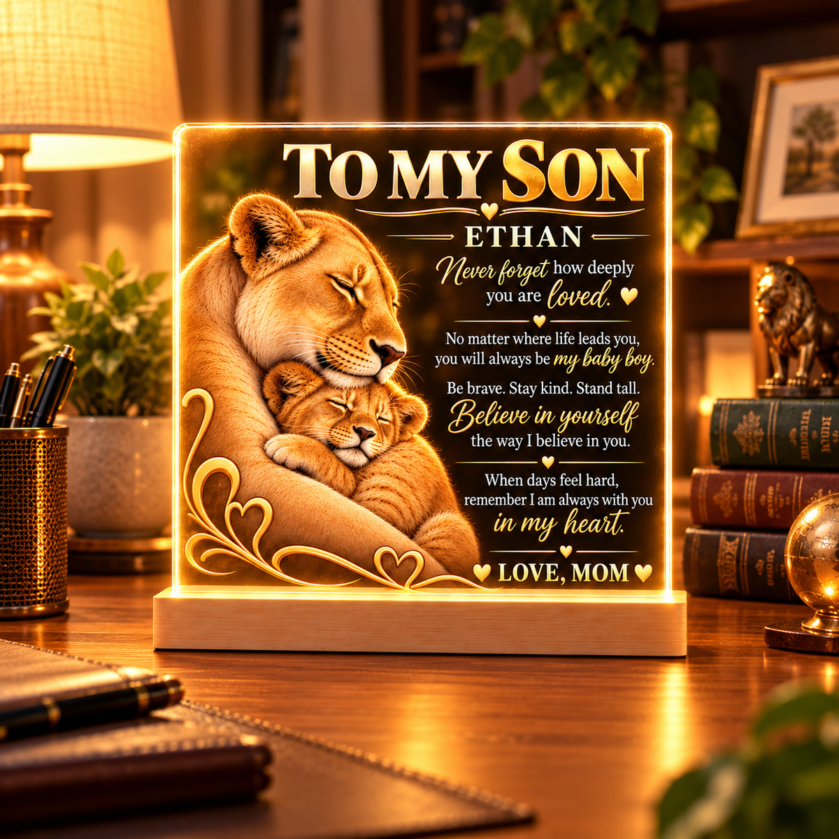 To My Son From Mom / Lioness & Cub LED Acrylic Plaque