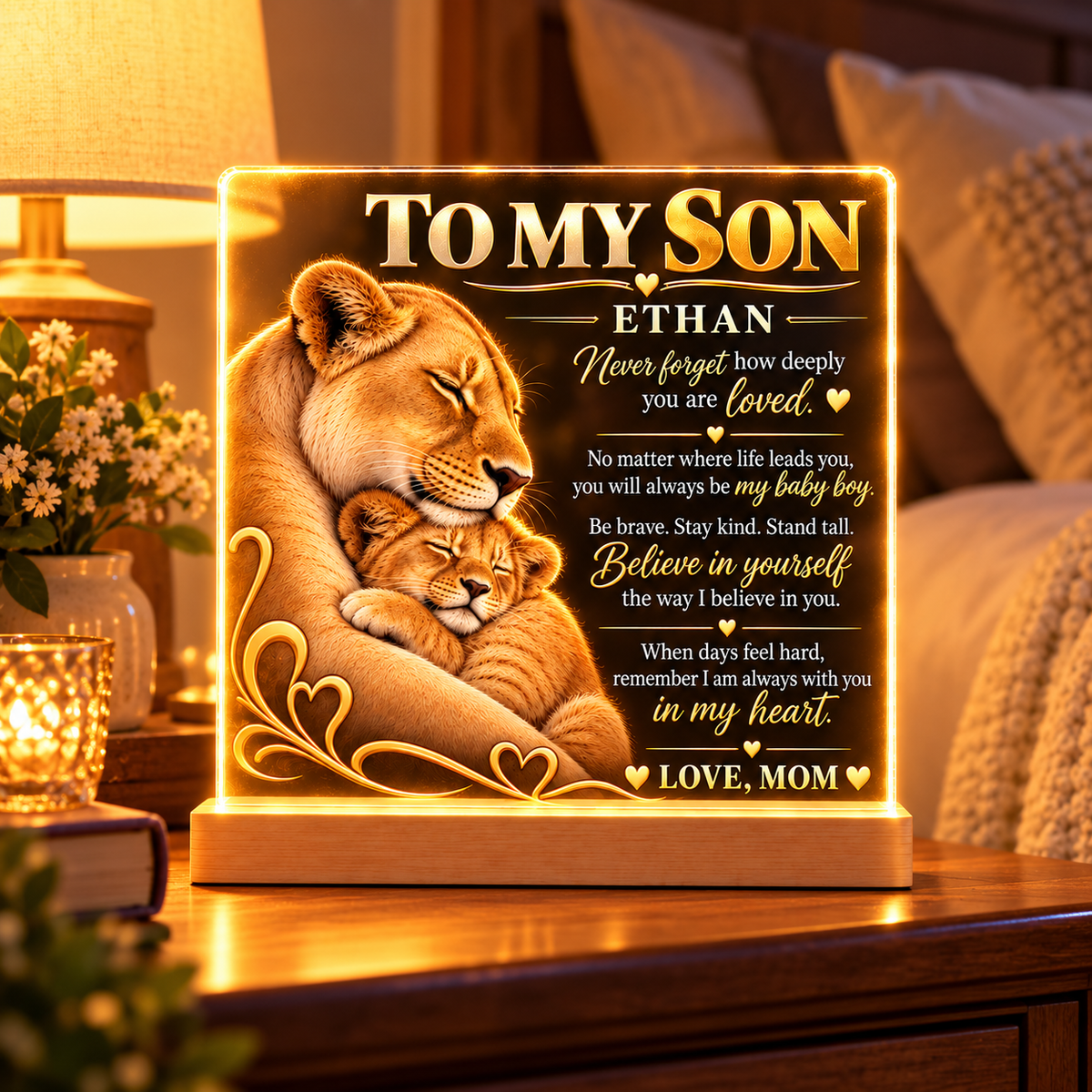 To My Son From Mom / Lioness & Cub LED Acrylic Plaque