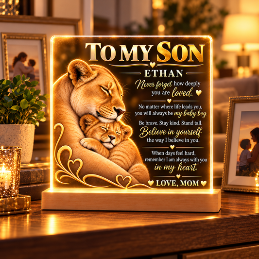 To My Son From Mom / Lioness & Cub LED Acrylic Plaque
