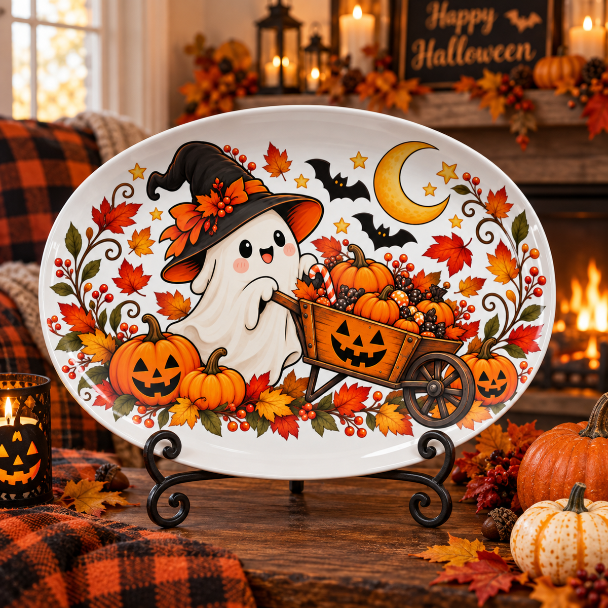 Ghost & Pumpkin Cart Halloween Platter