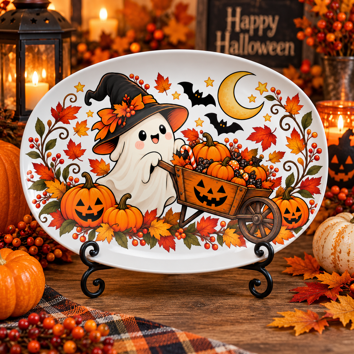 Ghost & Pumpkin Cart Halloween Platter