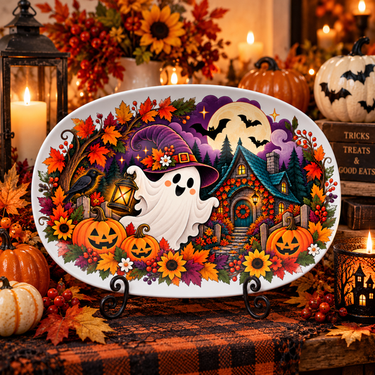 Haunted Halloween Ghost & Pumpkin Platter