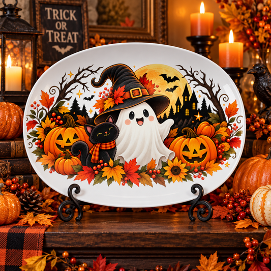 Spooky Halloween Ghost & Pumpkin Platter