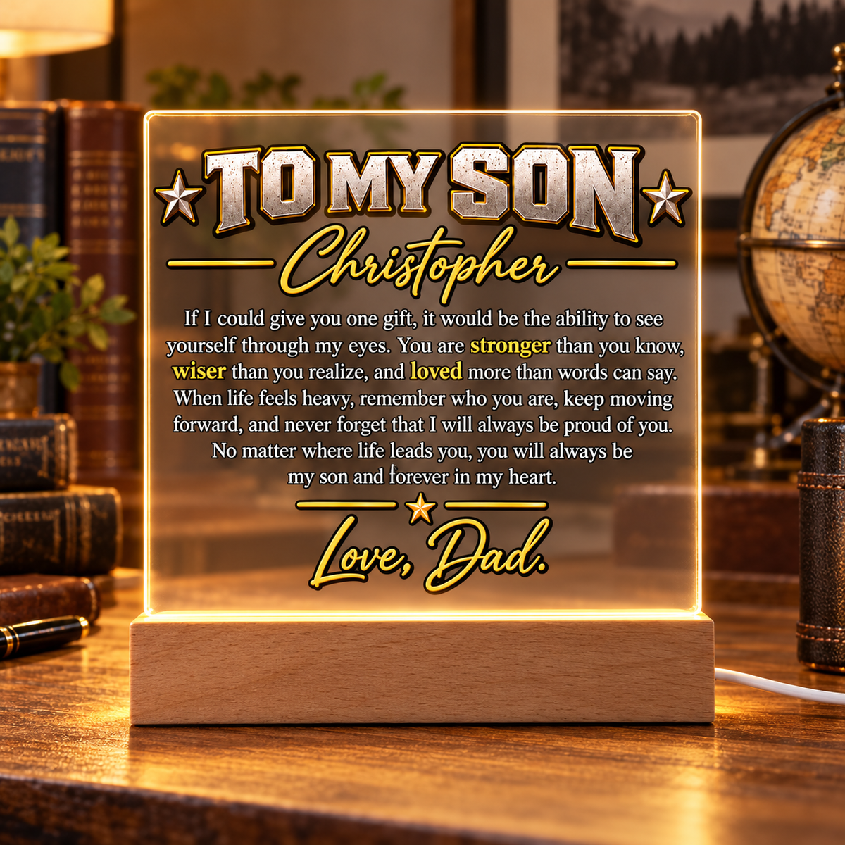 To My Son Christopher Acrylic LED Plaque / Love, Dad