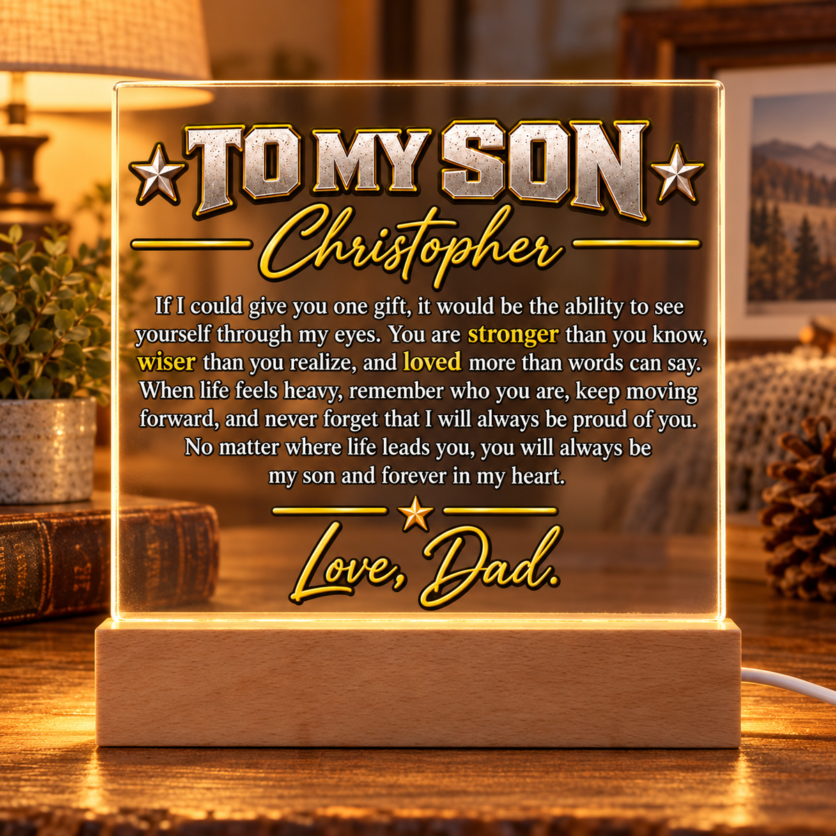 To My Son Christopher Acrylic LED Plaque / Love, Dad