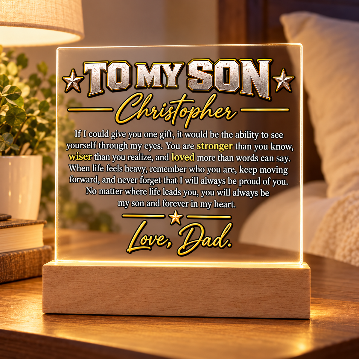 To My Son Christopher Acrylic LED Plaque / Love, Dad