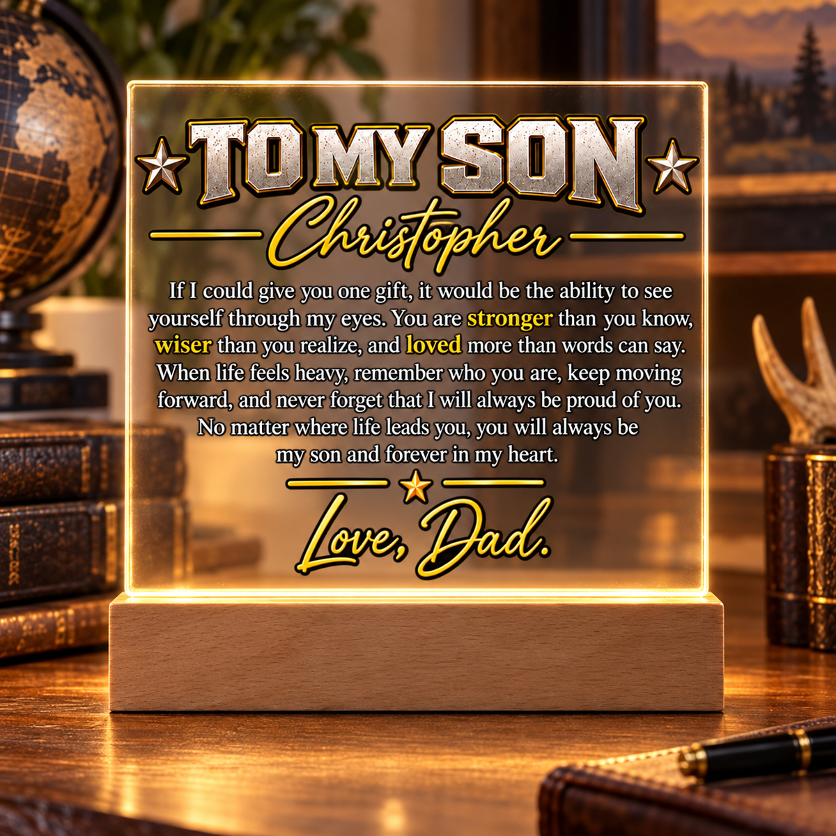 To My Son Christopher Acrylic LED Plaque / Love, Dad