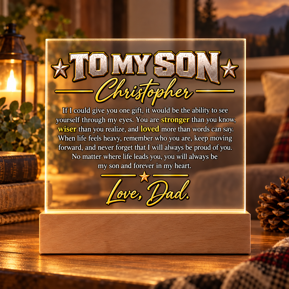 To My Son Christopher Acrylic LED Plaque / Love, Dad