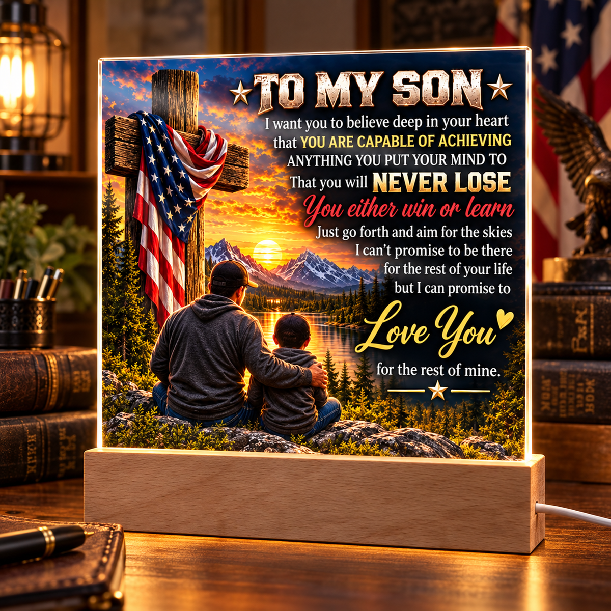 To My Son / Faith & Freedom Acrylic Plaque | Gift From Dad