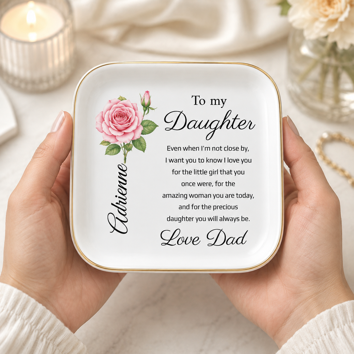 Personalized Birth Flower Jewelry Dish, Gift from Dad