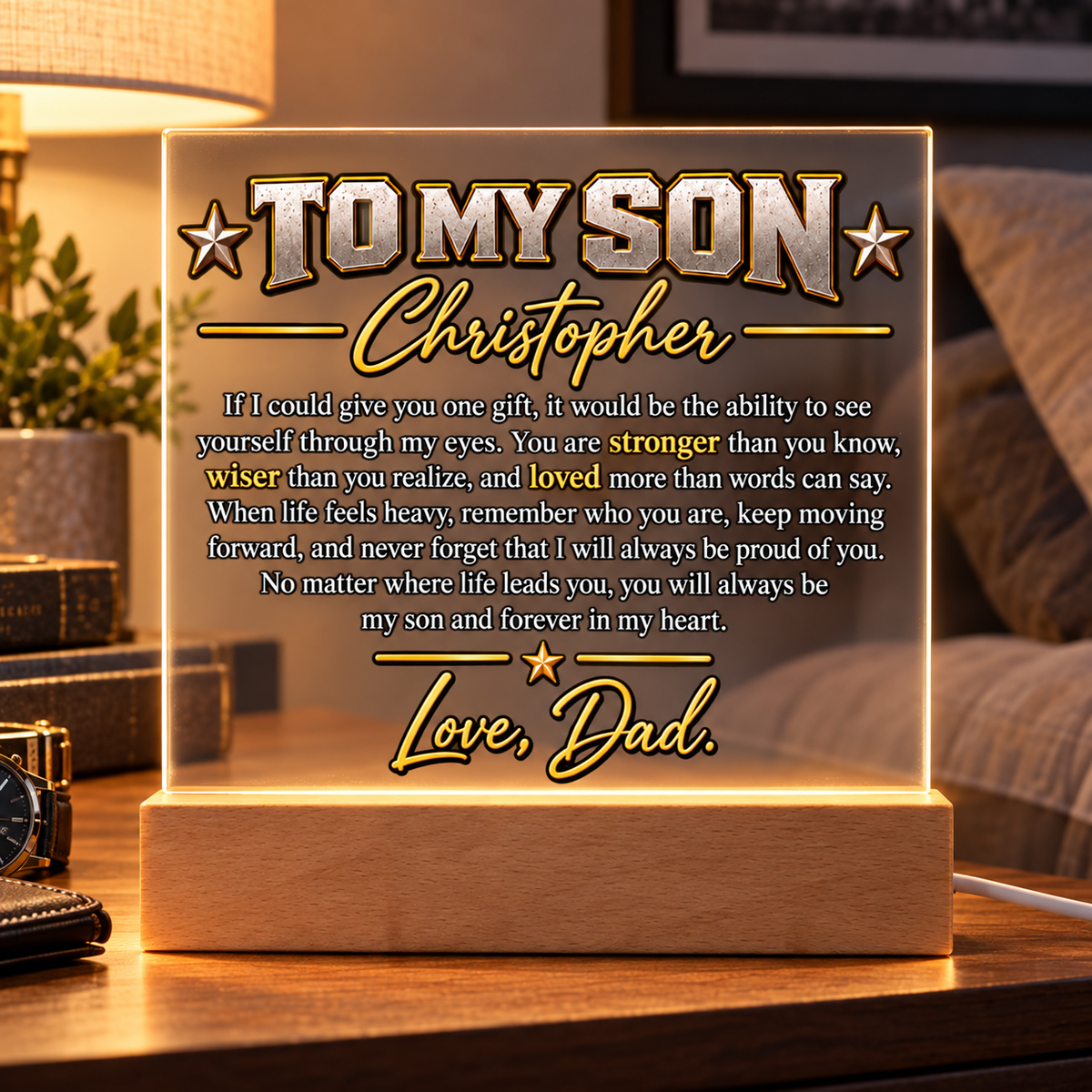 To My Son Christopher Acrylic LED Plaque / Love, Dad