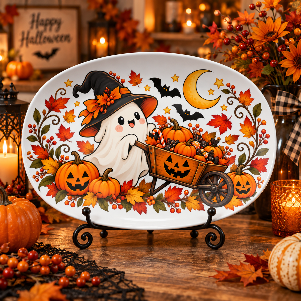 Ghost & Pumpkin Cart Halloween Platter