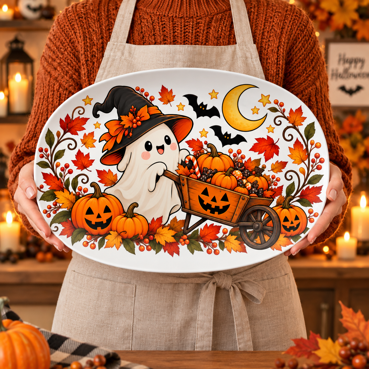 Ghost & Pumpkin Cart Halloween Platter