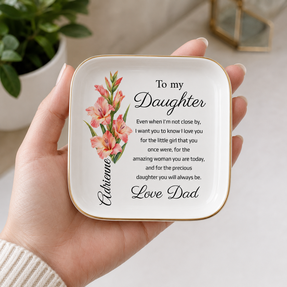 Personalized Birth Flower Jewelry Dish, Gift from Dad