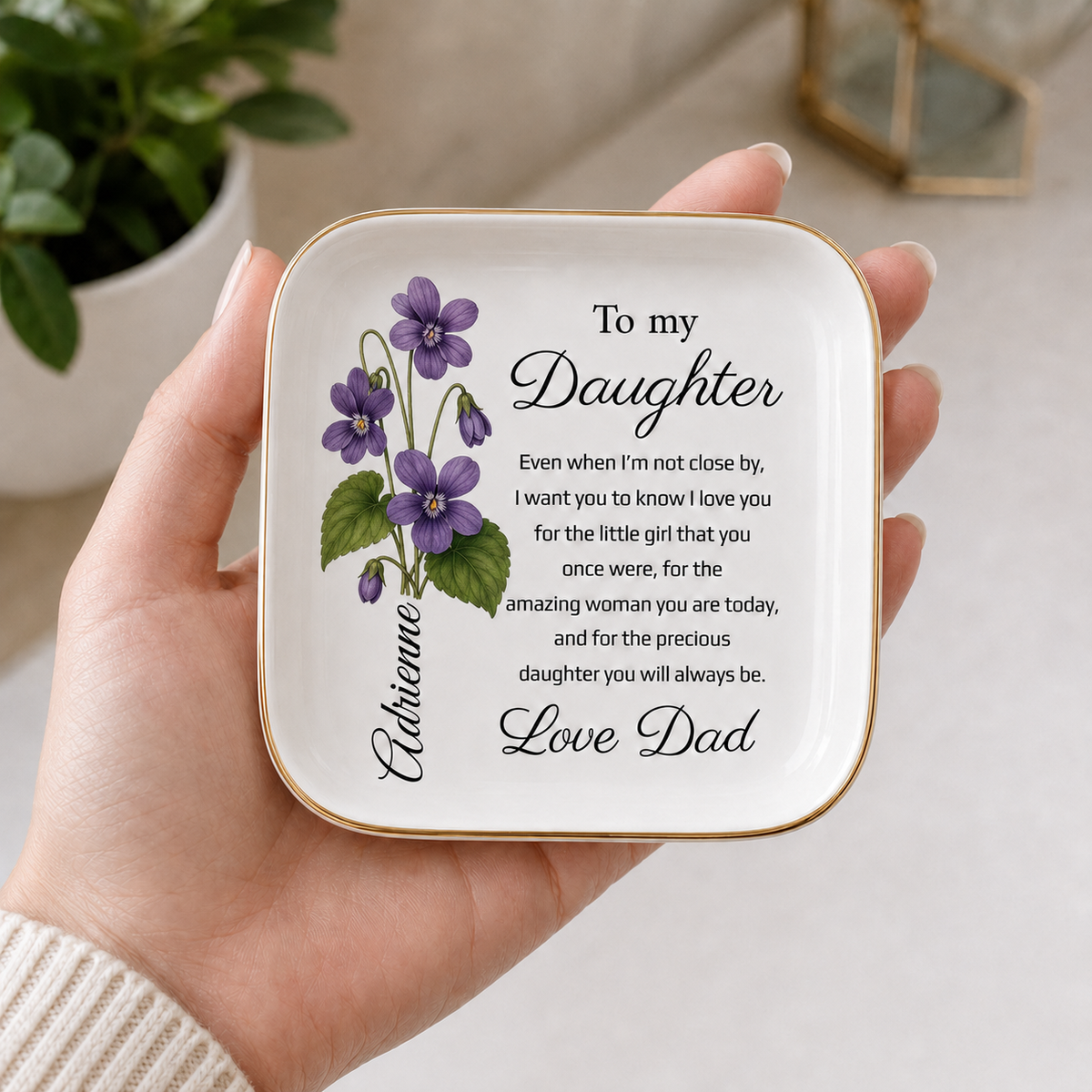 Personalized Birth Flower Jewelry Dish, Gift from Dad